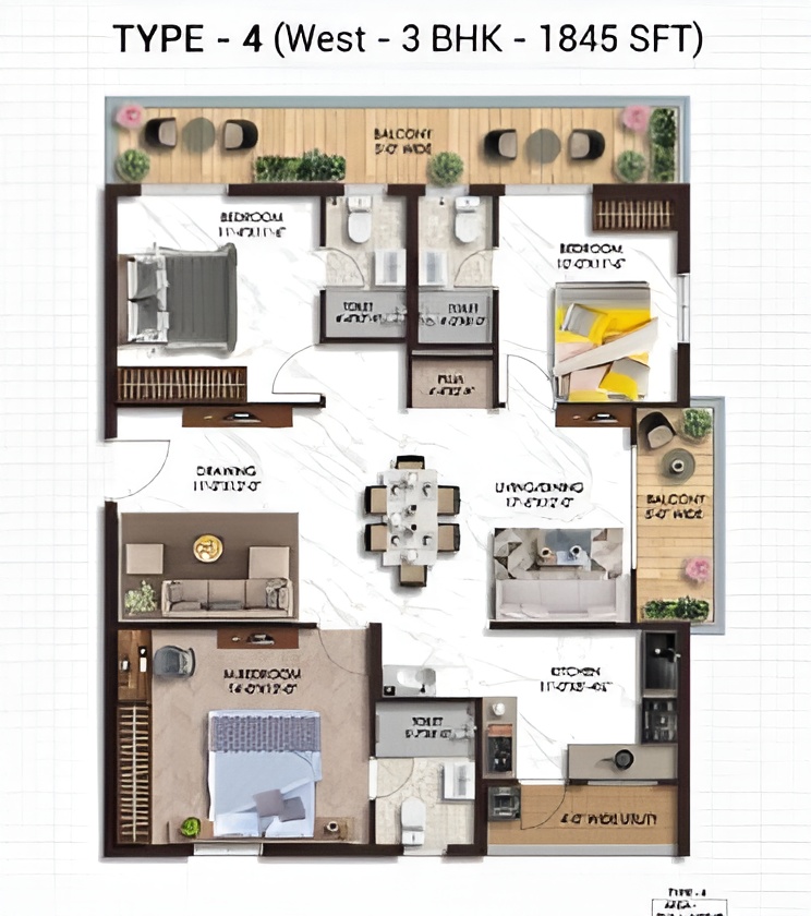 3 BHK West Facing
