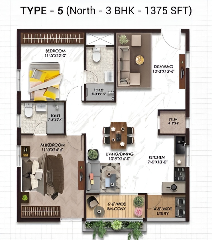 3 BHK West Facing